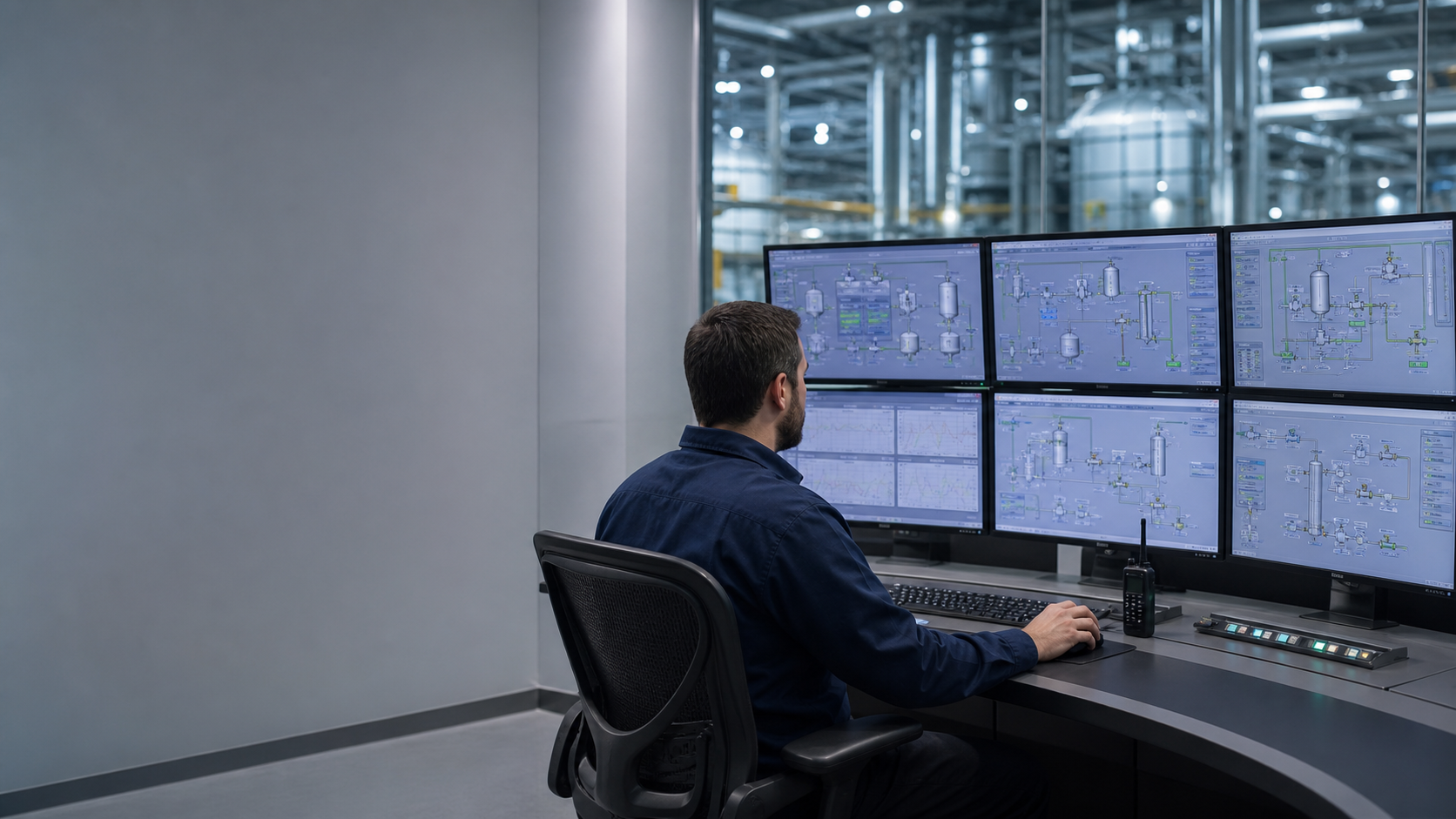An operator manages an industrial process from a unified SCADA workstation